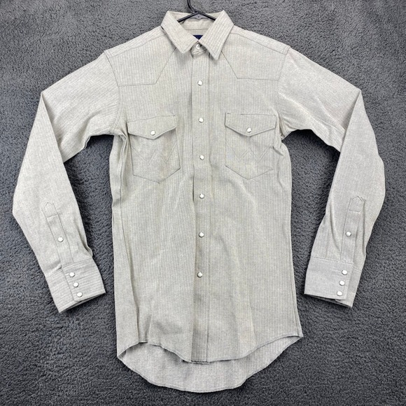 Wrangler Mens Western Shirt Herringbone Gray Long Sleeve‎ 14 1/2-33 X-Long Tails - Picture 1 of 11